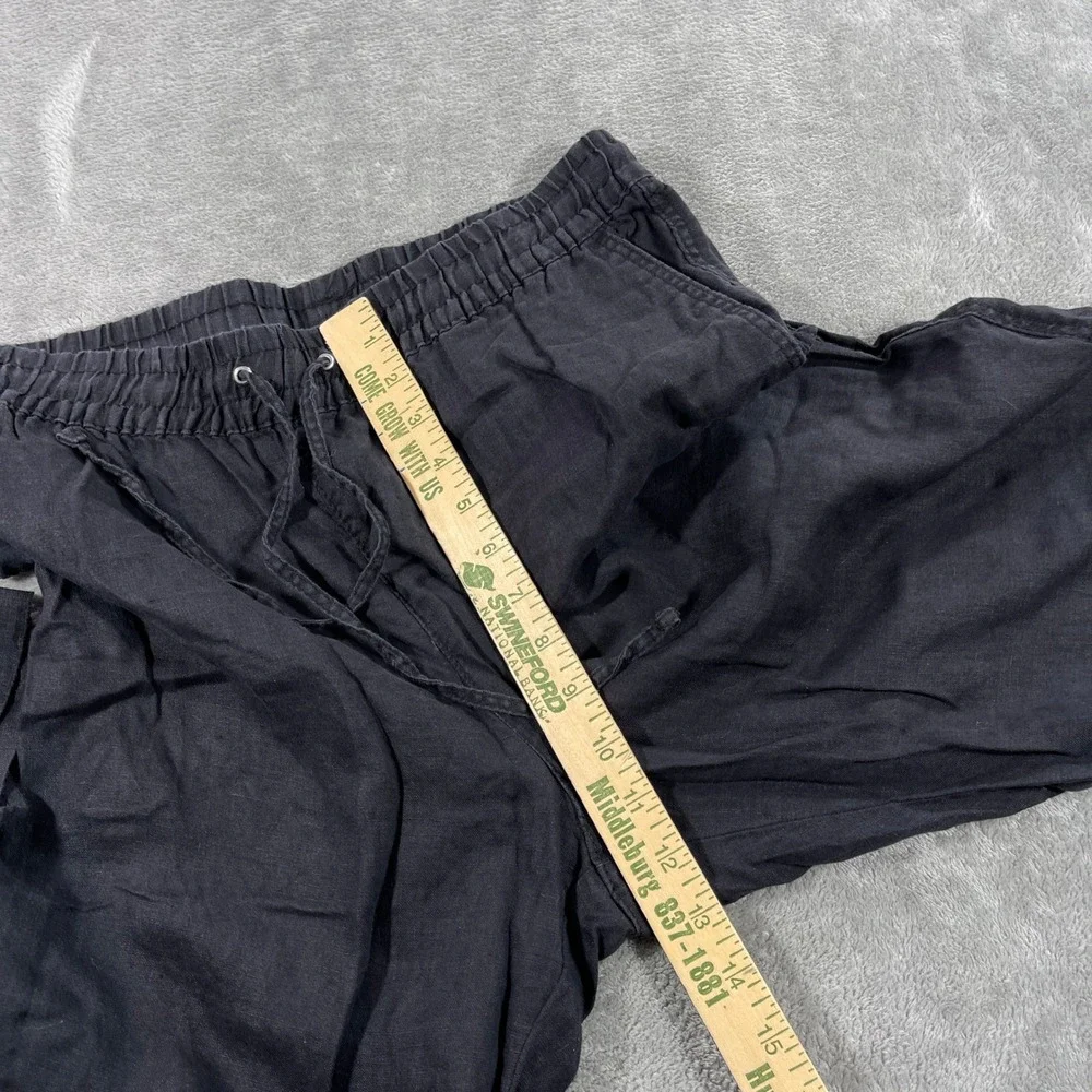 H&M Linen Blend Pants Women‎ Size M Black Drawstring Elastic Waist Tapered Leg